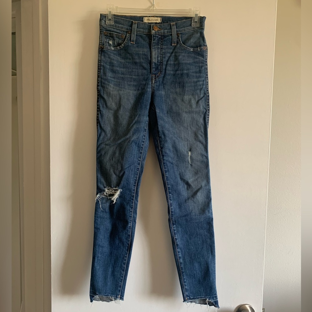 Madewell Blue Denim Distressed Knee/Hem Skinny Jeans Size 26
